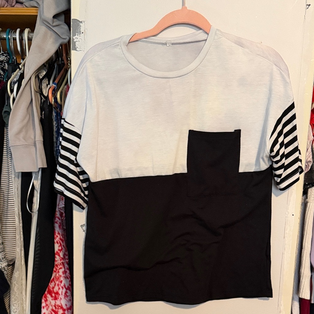 Black and White Striped Sleeve T-Shirt